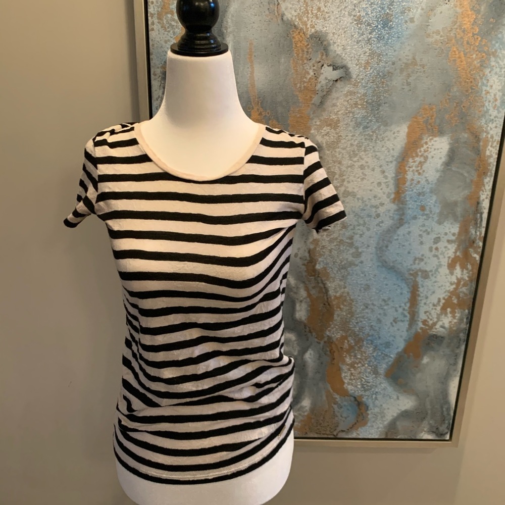 GUESS cream and black striped tee